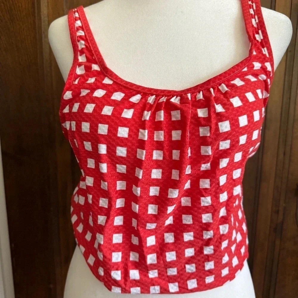 NWT Sea Level Australia Le‎ DamierRed Orange White Check Gingham Tankini US 4